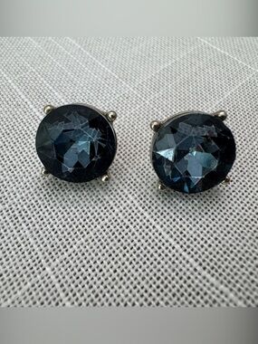 Dark Blue Crystal Round Stud Earrings - Unbranded